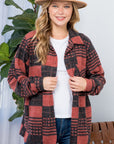 e Luna PLUS Fuzzy Plaid Button Down Shacket