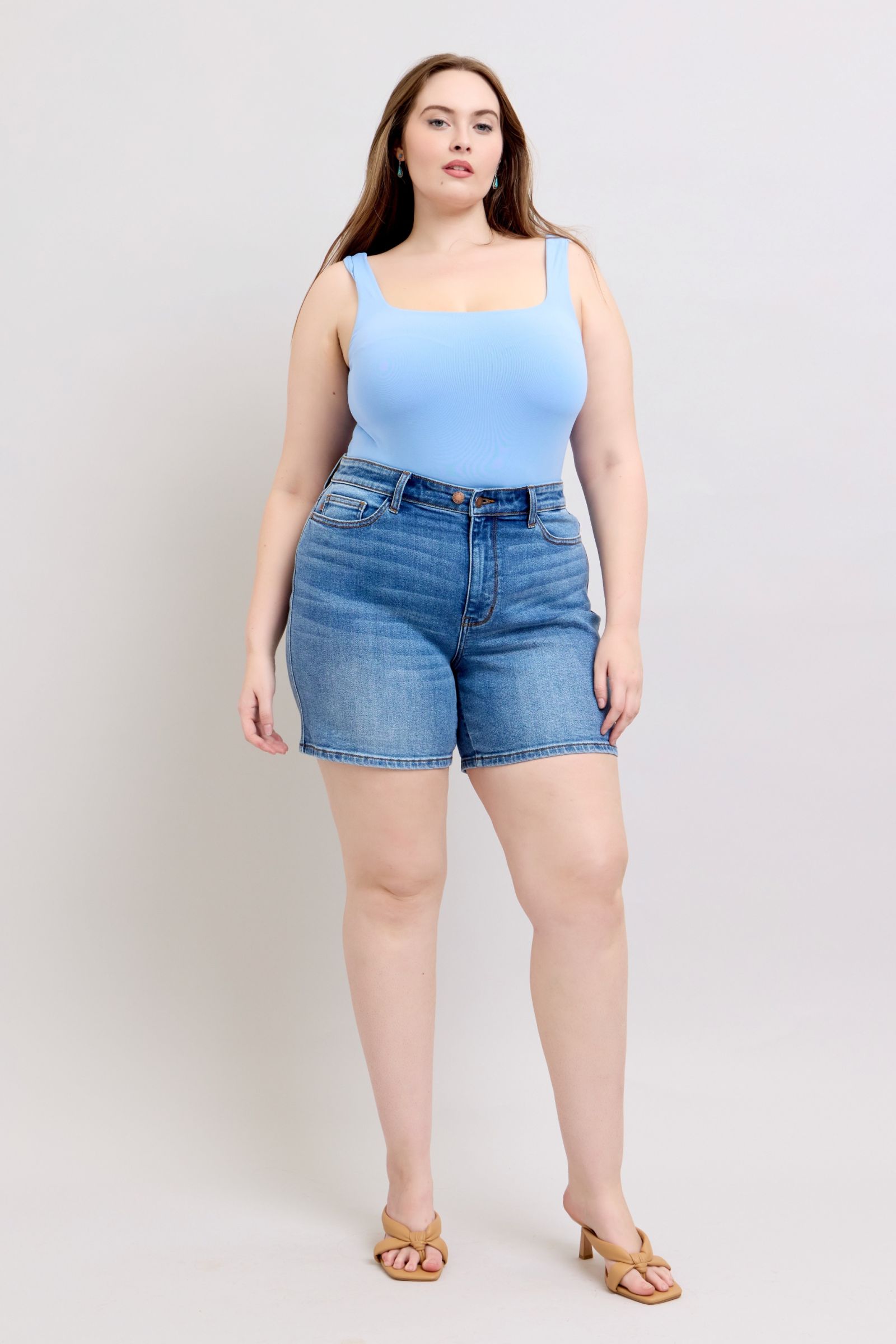 Judy Blue Full Size 2 Button Denim Shorts with Pockets Plus Size