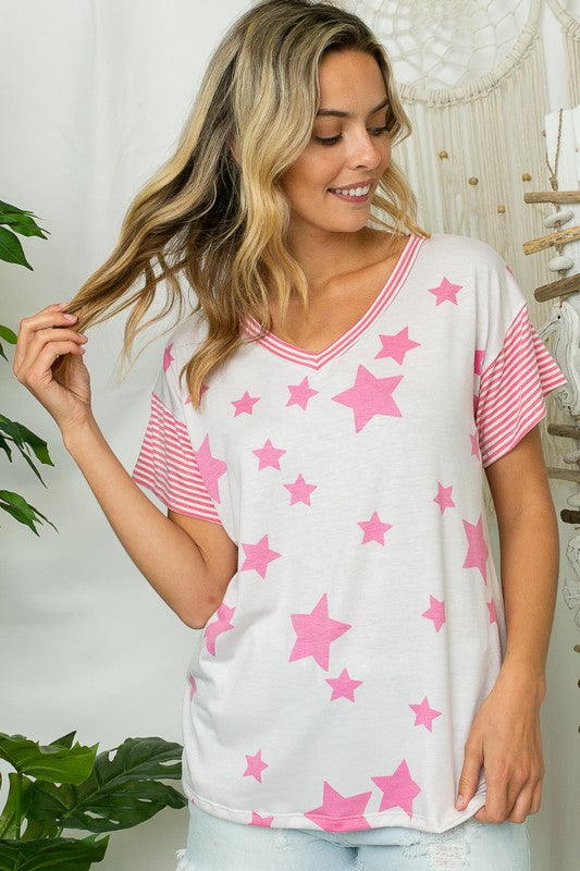 e Luna Star Print Striped Boxy Top