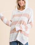 Reborn J Full Size High-Low Striped Popcorn Hoodie Sweater