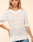 Haptics Round Neck Half Sleeve Multi Color Knit Top