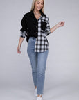 Plaid Flap Drop Shoulder Shacket