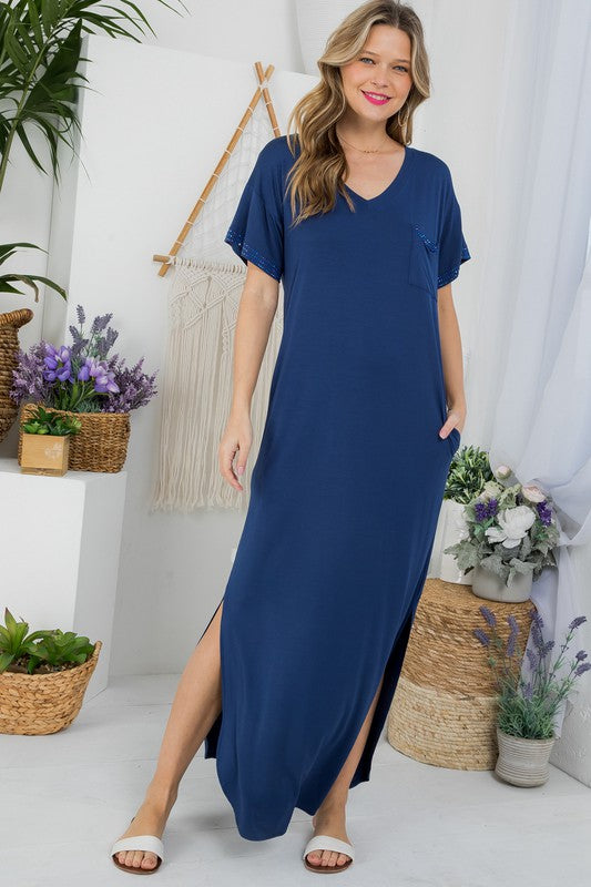 e Luna PLUS Solid Rhinestone Maxi Dress