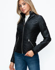 YMI Faux Layered Double-Zipper Jacket with Fuzzy Hood