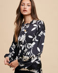 Annie Wear Frill Printed Balloon Sleeve Blouse