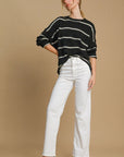 Umgee Wool Blend Striped Round Neck Sweater