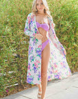 And The Why Floral Kimono Open Front Longline Cardigan