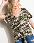 e Luna Camo V-Neck Button Down Top