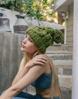 Oversized Chunky Knit Pom Beanie in Olive