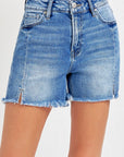 RISEN Front Slit Raw Hem Denim Shorts