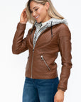 YMI Faux Layered Double-Zipper Jacket with Fuzzy Hood