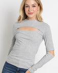 Ribbed Fitted Long Sleeve Top with Chest Cutout