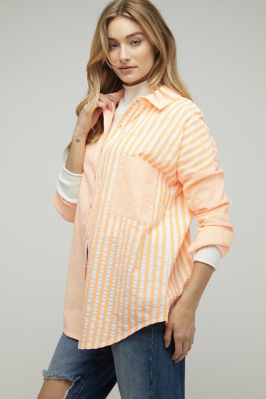 Davi &amp; Dani Stripe Button Down Long Sleeve Shirt - Online Only