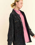 Davi & Dani Washed Corduroy Raw Hem Button Up Jacket