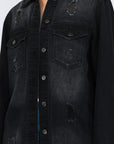 American Bazi Distressed Frayed Hem Denim Jacket