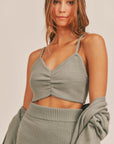 MABLE 3 Pieces Sweater Set with Crop Cami, Mini Skirt, Cardigan