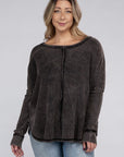 Zenana Plus Washed Baby Waffle Oversized Long Sleeve Top