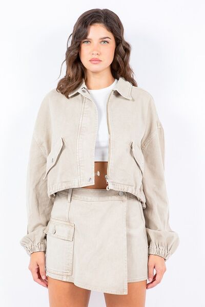 American Bazi Drawstring Waist Crop Jacket