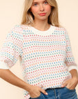 Haptics Round Neck Half Sleeve Multi Color Knit Top