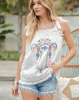 Davi & Dani Embroidered Sleeveless Ruffle Tank Top