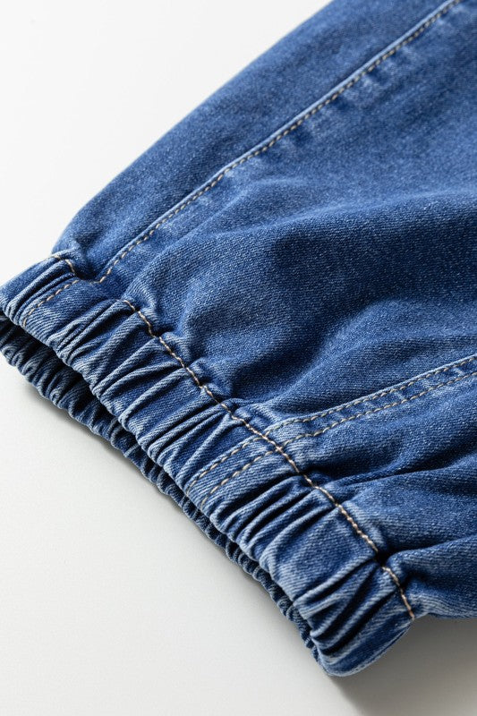 Denim Buttoned Fly Tapered Barrel Leg Jeans