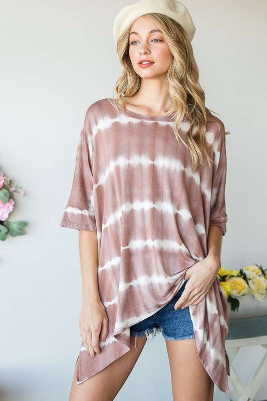 Jade By Jane Striped Tie Dye Round Neck Tunic Plus