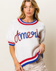 BiBi Metallic America Letter Short Sleeve Sweater