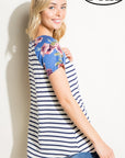 e Luna PLUS Striped Floral Mix Pocket Top