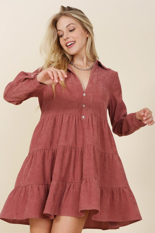 Corduroy Tiered Dress - Online Only