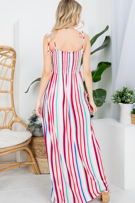 e Luna PLUS Striped Smocked Maxi Dress