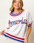 BiBi Metallic America Letter Short Sleeve Sweater