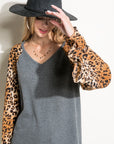 e Luna PLUS Solid Cheetah Mixed Blouse