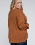 Zenana Plus Brushed Melange Drop Shoulder Sweater