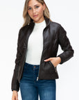 YMI Faux Layered Double-Zipper Jacket with Fuzzy Hood