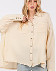 SAGE + FIG Frayed Hem Side Slit Button Down Shirt