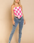 POL Checkerboard Pattern Tube Top Sweater