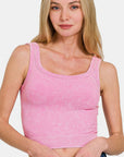 Zenana Washed Ribbed Scoop Neck Wide Strap Tank