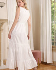 Lilou Embroidered white V neckline tiered dress