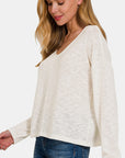 Zenana V-Neck Dropped Shoulder Long Sleeve T-Shirt