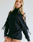 Davi & Dani Turtle Neck Cutout Long Sleeve Sweater - Online Only