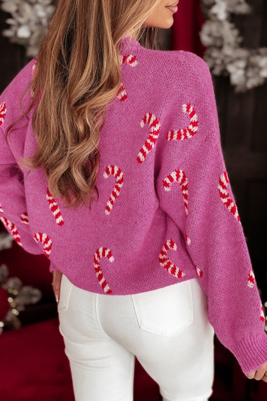 Christmas Candy Cane Drop Shoulder Sweater