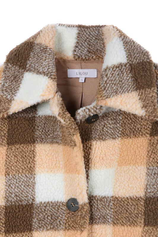 Plaid Sherpa Jacket with Pockets by Lilou