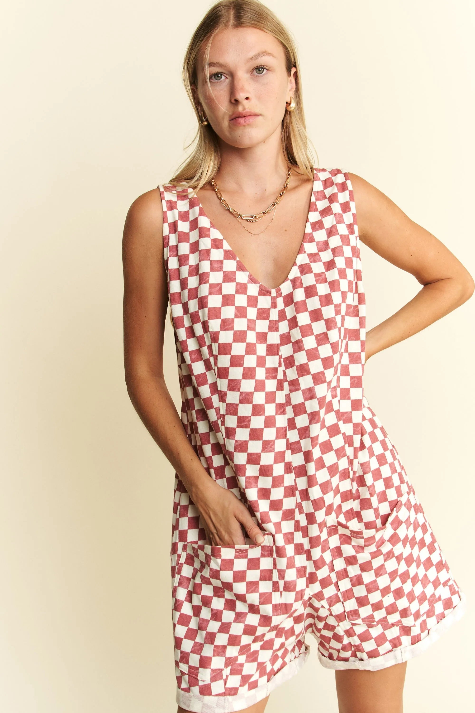 PLUS Jade By Jane Plus Size Plaid Print Shorts Romper