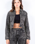 American Bazi Overdyed Bleached Zip Up Cropped Jacket