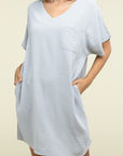 Zenana Woven Airflow V Neck T-Shirt Dress with Pockets