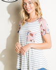 e Luna PLUS Striped Floral Mix Pocket Top