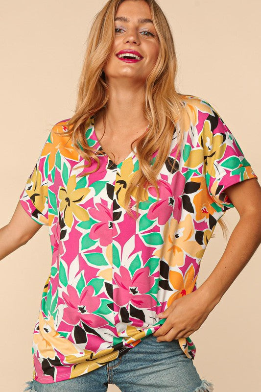 Haptics PLUS Floral Loose Fit Short Sleeve Top