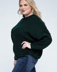 Zenana Plus Oversized Round Neck Raw Seam Melange Sweater