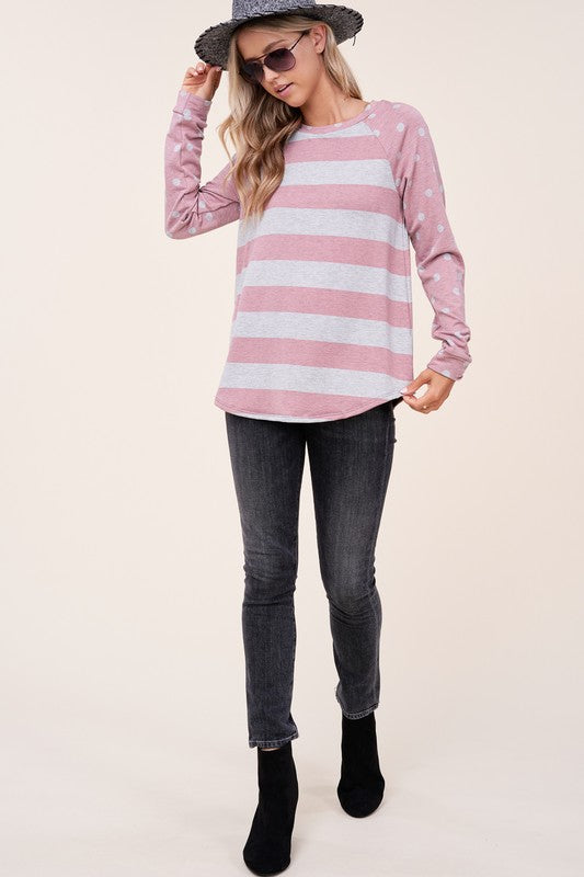 e Luna Dot Stripe Mixed Sweatshirt