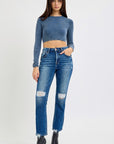 RISEN Full Size High Rise Distressed Crop Straight Jeans